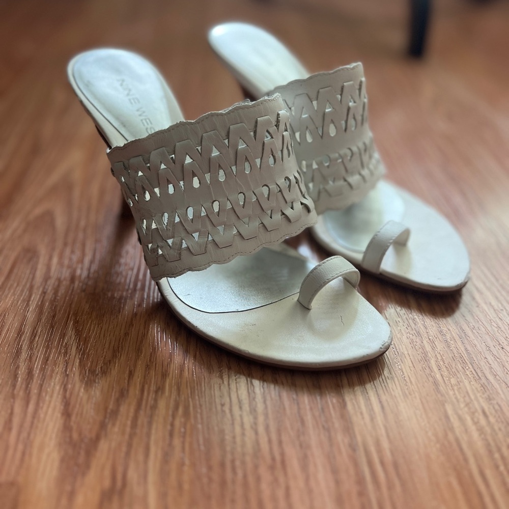 Nine West White Leather Slip-On Heels